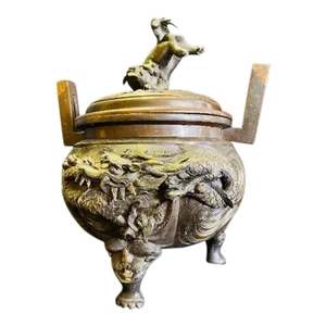 Late 19th Century Chinese Bronze Foo Dog Incense Burner