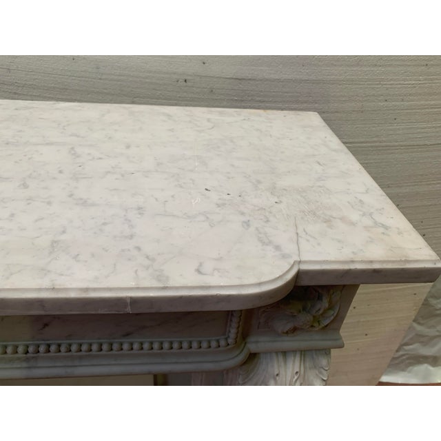 Louis XVI Style Fireplace in White Carrara Marble, 1800s For Sale - Image 11 of 18