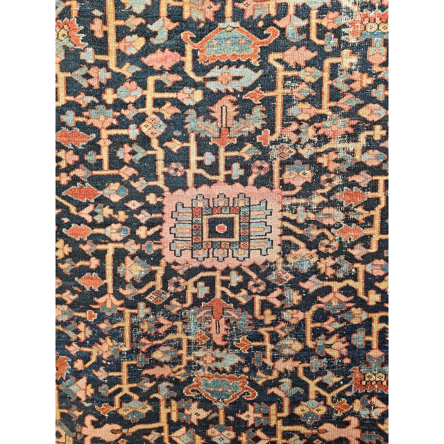 19th Century Persian Heriz Serapi Rug, Hand-Knotted Wool, Allover Geometric Pattern, Blue & Red, 8x11 For Sale - Image 15 of 18