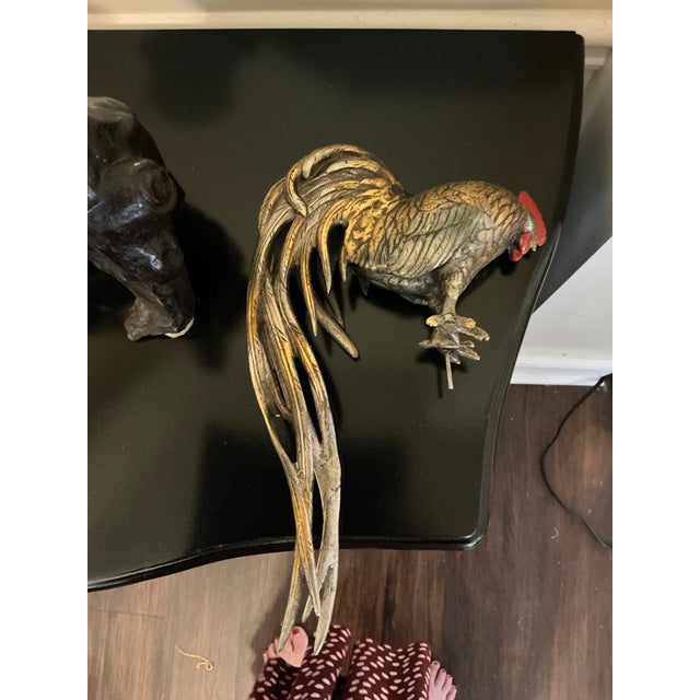 Black Hollywood Regency Japanese Meiji Style Bronze Sculpture of Rooster & Hen on Root Wood Base For Sale - Image 8 of 9