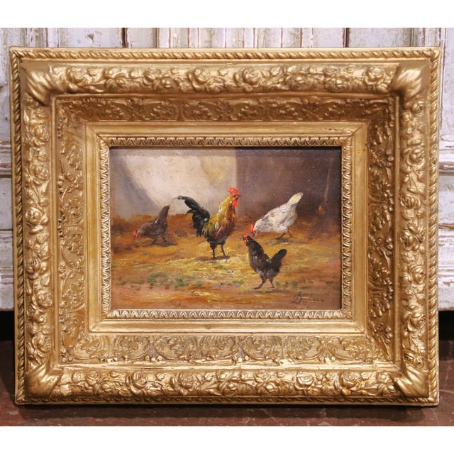 Tan Pair of 19th Century Belgium Pendant Chicken Paintings Signed Dubois For Sale - Image 8 of 15