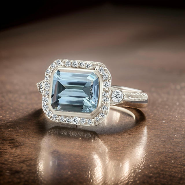 Natural Aquamarine Diamond Ring 6.5 14k White Gold 3.05 TCW Certified For Sale - Image 12 of 13
