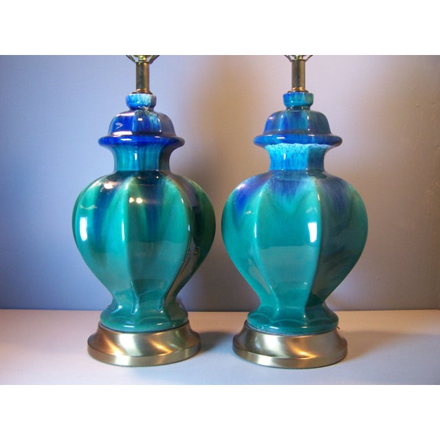 MidCentury Green Drip Glaze Lamps A Pair Chairish