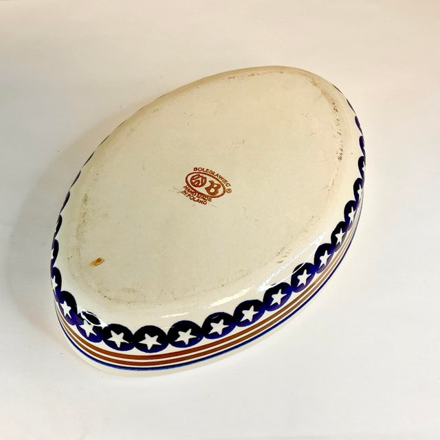 1980s Vintage Arts & Crafts Americana Boho Chic Boleslawiec Pottery Oval Baker Serving Dish - 4th of July For Sale - Image 10 of 11