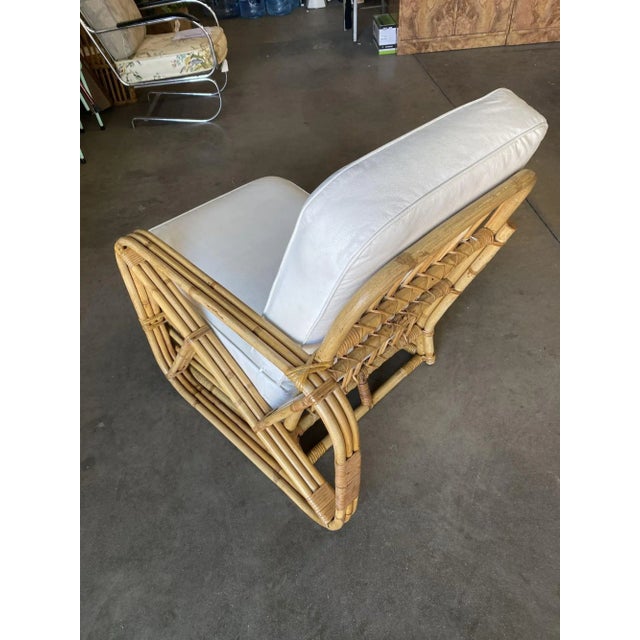 1950s Restored 3-Strand Square Pretzel Rattan Asymmetric Lounge Chair For Sale - Image 5 of 8