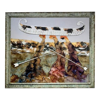 Andrea Stella "Rowing Machines" Large Gold Leaf Oil Mixed Media Painting, Figurative, Italian Contemporary Art, 2010 For Sale
