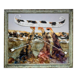 Andrea Stella "Rowing Machines" Large Gold Leaf Oil Mixed Media Painting, Figurative, Italian Contemporary Art, 2010
