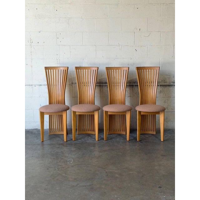 Mid-Century Modern Highback Slat Dining Chairs Set of 4 New Upholstery Vintage Mid-Century Modern 1970s For Sale - Image 3 of 11