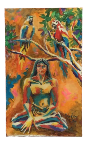 Bright Painting of Figure and Birds
