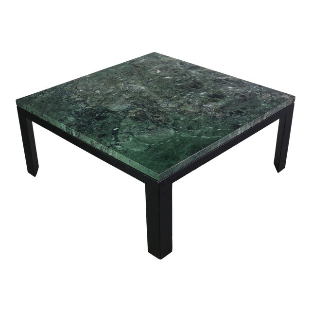 Square Dunbar Coffee Table with Green Marble Top and Black Base, USA For Sale