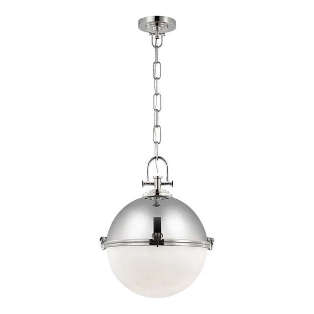 Chapman & Myers for Visual Comfort Signature Adrian X-Large Globe Pendant in Polished Nickel with White Glass For Sale