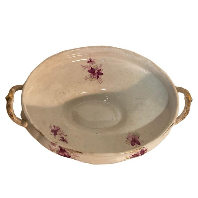 Vintage Covered Serving Dish and Platter With Purple Violets. Crazed, Stained, Chipped. For Sale In Savannah - Image 6 of 11