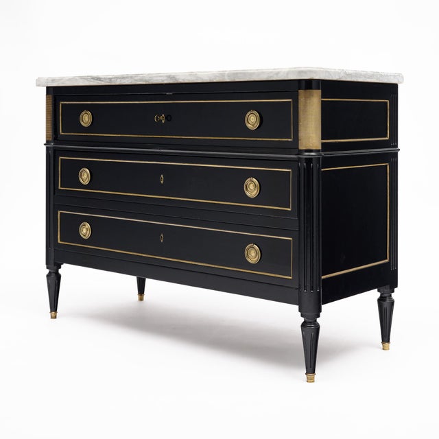 Louis XVI-Style Ebonized Secrétaire Commode For Sale - Image 4 of 9