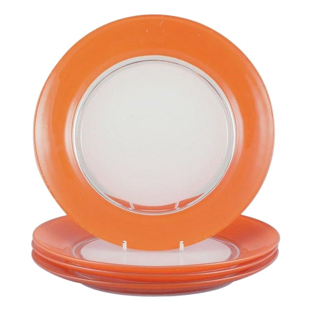 Art Glass Plates in Orange and White Glass from Duralex, France, 1970s, Set of 4 For Sale