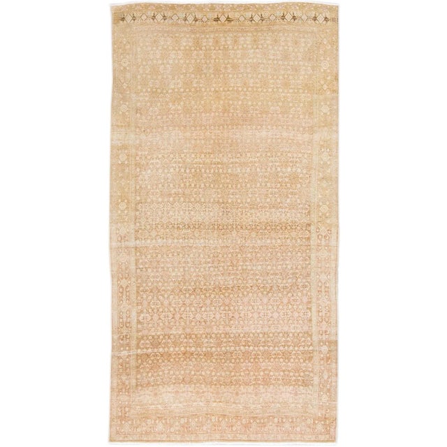 Antique Malayer Handmade Allover Designer Beige Wool Rug For Sale - Image 10 of 10