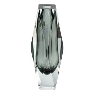 Large Murano Sommerso Faceted Smoke Grey Glass Vase from Mandruzzato, Italy, 1970s For Sale