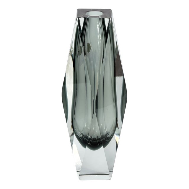 Large Murano Sommerso Faceted Smoke Grey Glass Vase from Mandruzzato, Italy, 1970s For Sale
