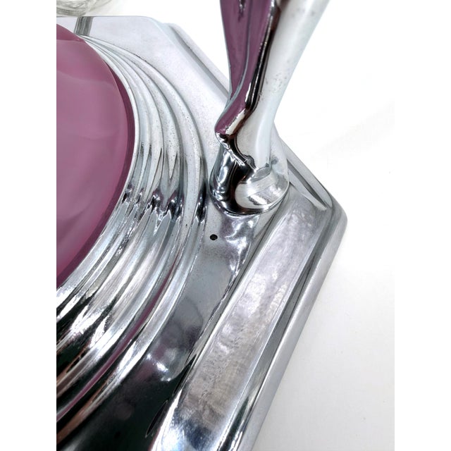 1980s Art Deco Frankart Style Chrome Table Lamp Pink Vianne Frosted Glass Nude Lady For Sale - Image 14 of 18