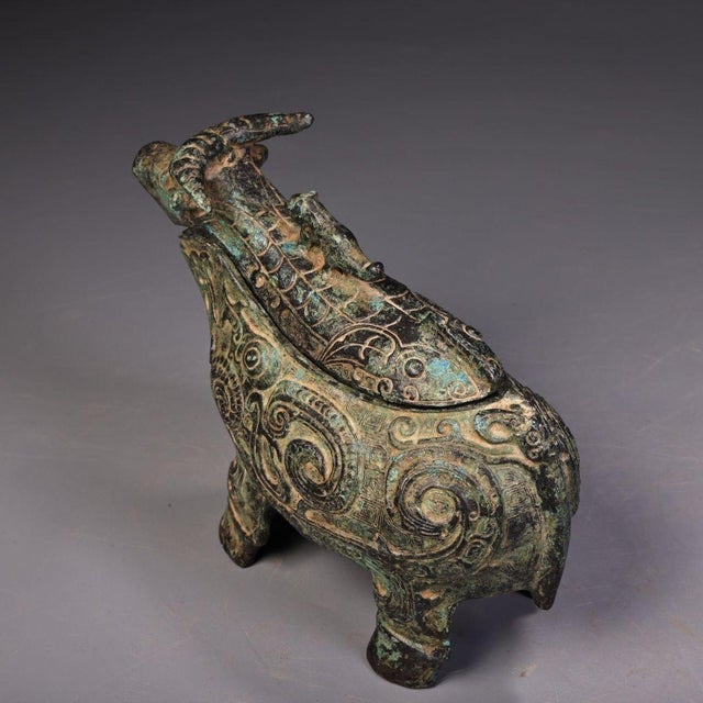 Metal Early 20th Century Bronze Ox-Form Vessel – 4.3" Archaic Style Covered Censer For Sale - Image 7 of 10