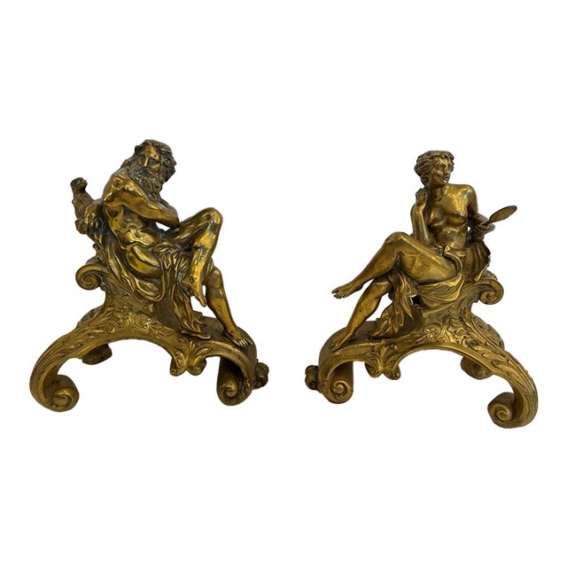 Antique Bronze Figural Andirons -a Pair For Sale