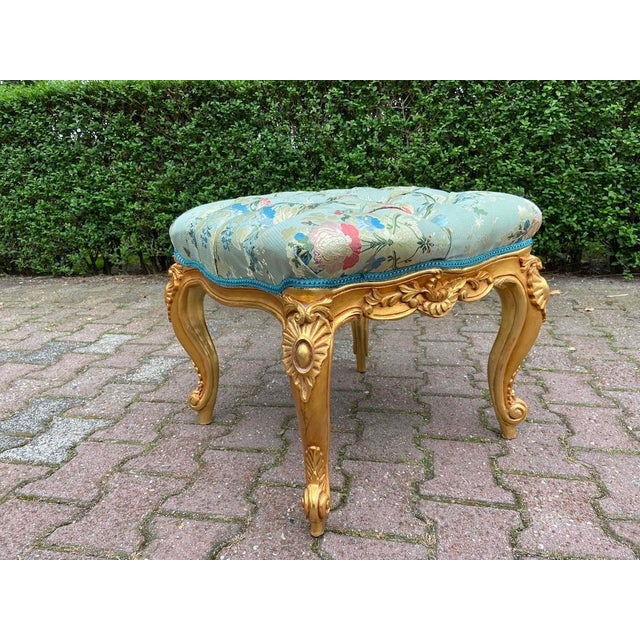 1970 European Artisan Louis XVI Gold Mint Beech Bench - 1 Pc For Sale - Image 6 of 6