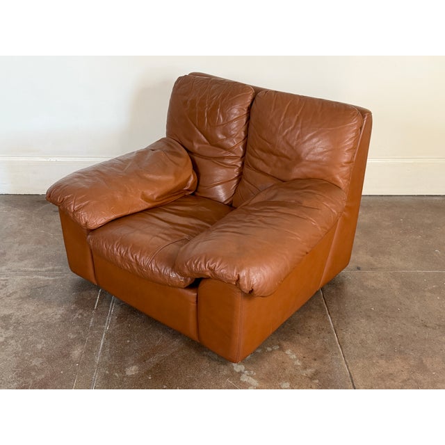 Vintage 1970’s Italian Leather Lounge Chair For Sale - Image 11 of 13