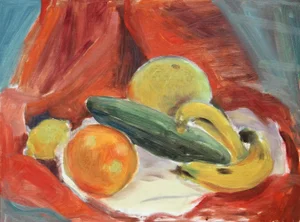 Eve Nethercott, Still Life With Fruit and Vegetables, Oil on Board