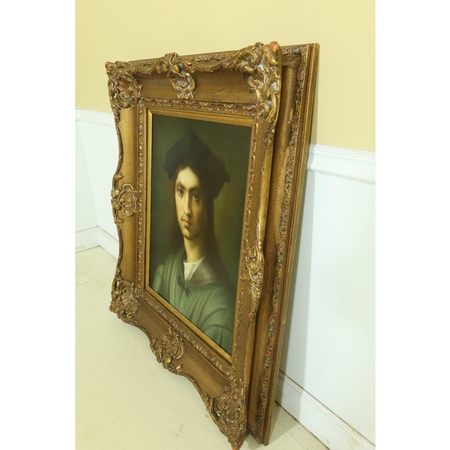 Large Gold Frame Oil Painting on Canvas of Young Man Chairish