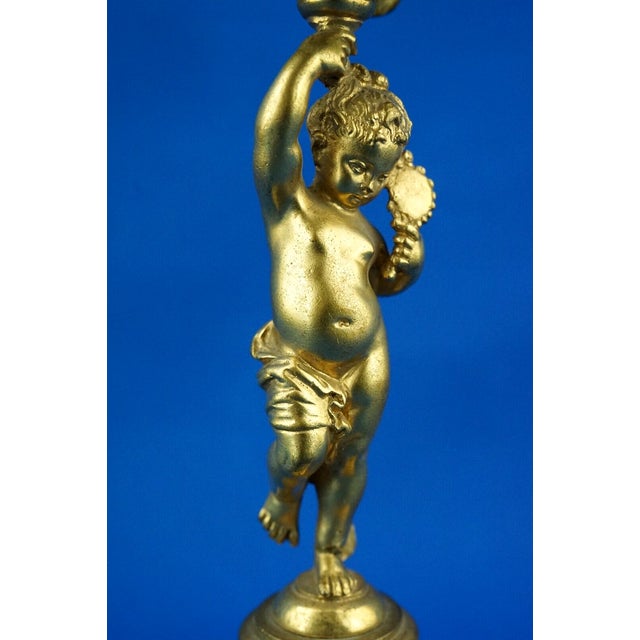 Triptych Inkwell and Candleholders in Gilded Bronze and Onyx Marble, Set of 3 For Sale - Image 9 of 18