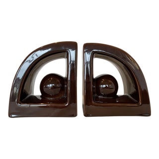 Modern Brown Ceramic Bookends - a Pair For Sale