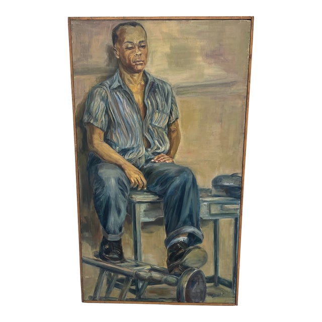 Mid Century Oil Painting Portrait a Man Molly Schiff For Sale