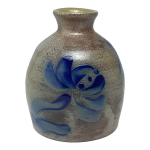 1980s Handcrafted Stoneware Pottery With Blue Decoration Signed by Jim Davis