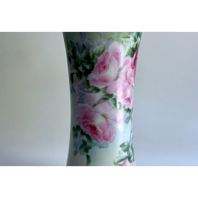 Ceramic Circa 1900 Leonard Austria Roses Fluted Porcelain Vase For Sale - Image 7 of 17
