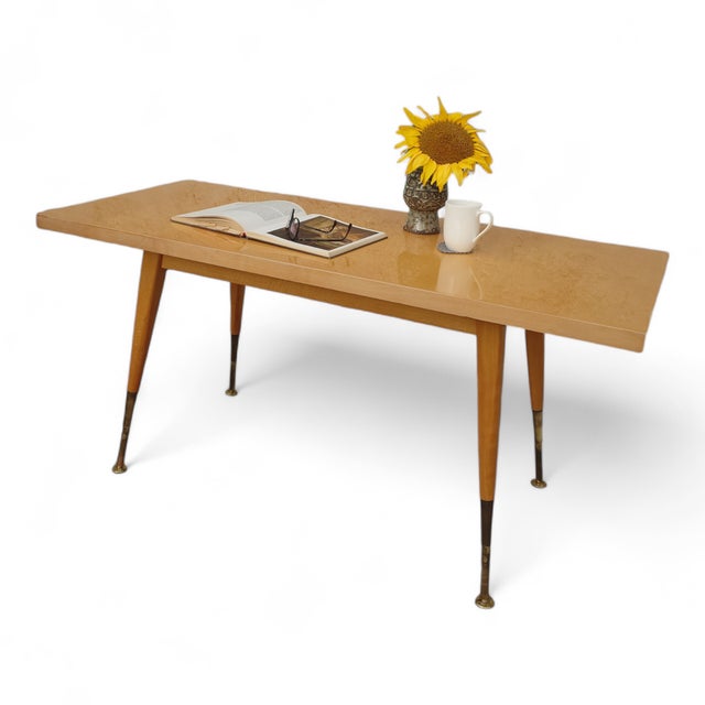 Mid-Century Modern Mid-Century Modern Coffee Table in Maple Veneer and Beech with Brass Legs, Germany, 1960s For Sale - Image 3 of 10