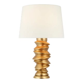 Julie Neill for Visual Comfort Signature Karissa Medium Table Lamp in Antique Gold Leaf with Linen Shade For Sale
