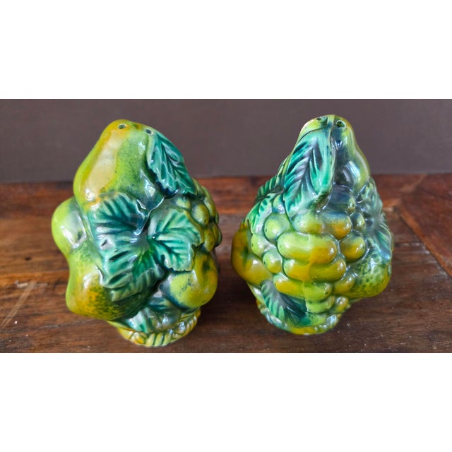 1960s Inarco E2604 Green Majolica-Style Fruit Salt and Pepper Shakers — Pair For Sale - Image 9 of 14