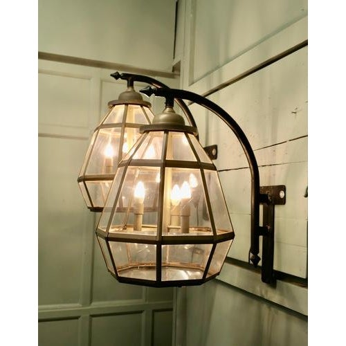 1960s Large Octagonal Painted Brass Wall Lanterns, 1960, Set of 2 For Sale - Image 5 of 9