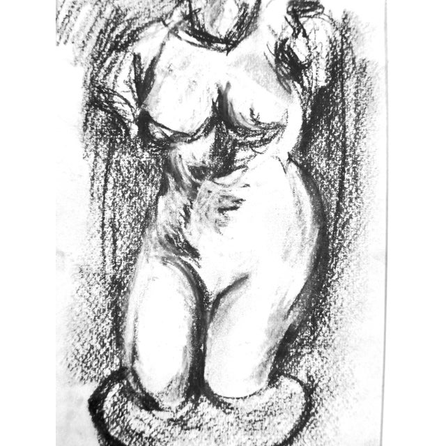 Charcoal drawing of a Greek statue in the Louvre Museum in Paris, France by American artist Martha Holden. Signed "Holden"...