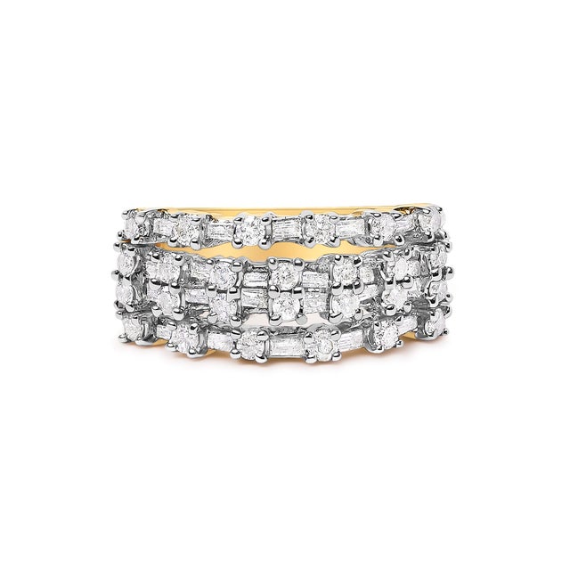 Discover the epitome of elegance with this exquisite 14K yellow gold ring, featuring a captivating multi-row band that...