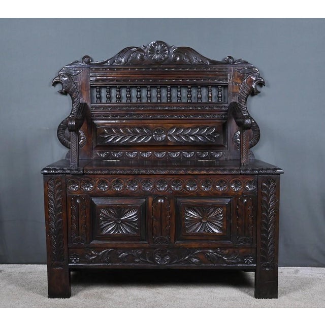 Neo-Gothic Style Storage Bench in Oak For Sale - Image 6 of 18