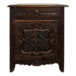 Breton Cabinet in Carved Oak with Door and Drawer For Sale