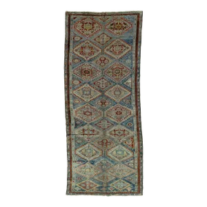 Antique Persian Afshar Handmade Blue Wool Rug With Allover Geometric Design