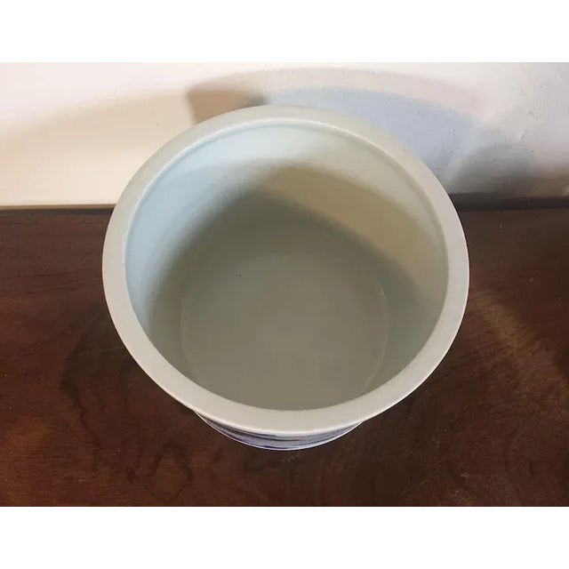 White Antique 19th Century Chinese Blue & White Porcelain Cachepot with Harbor Landscape Decoration For Sale - Image 8 of 11