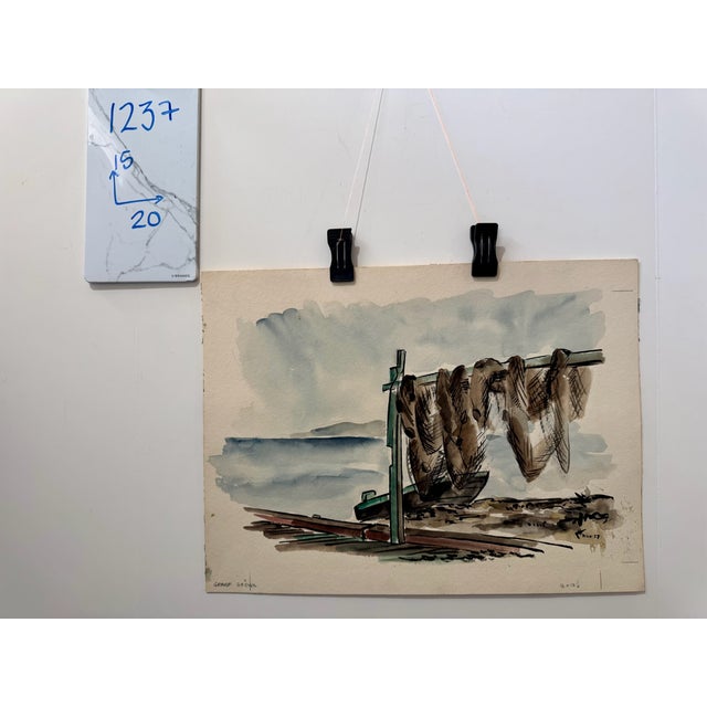 Paper Henry Emil Salloch Original Watercolor on Paper Grand Gréves, 1957. For Sale - Image 7 of 7