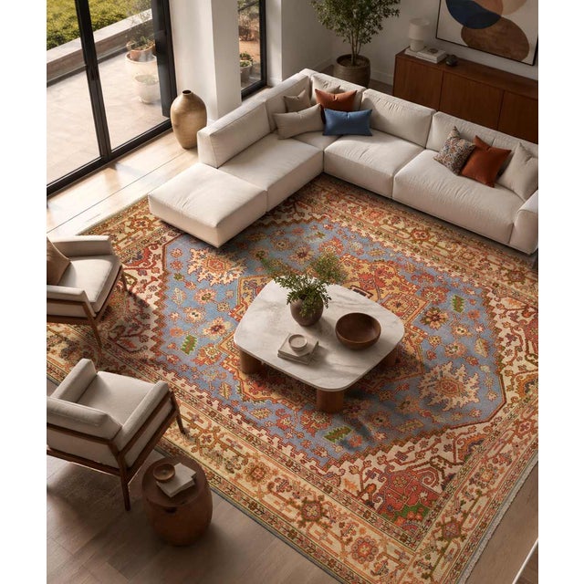 Pasargad DC Light Blue Fine Hand Knotted Serapi Rug For Sale - Image 4 of 4