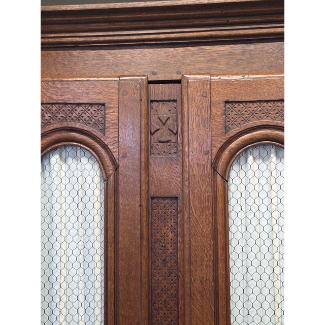 19th Century Antique French Provincial Wardrobe With Wire Grills and Interior Blue Curtains For Sale - Image 5 of 14