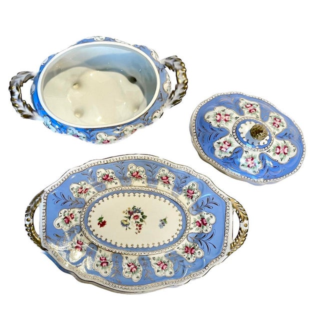 Traditional Vintage Dresden Floral & Lavender Lidded Tureen For Sale - Image 3 of 12