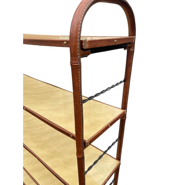 Black Vintage Stitched Leather Bookcase by Jacques Adnet, 1950s For Sale - Image 8 of 10