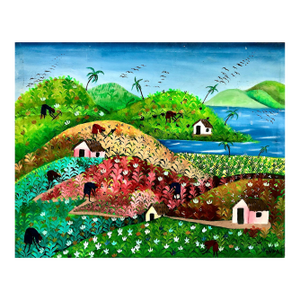 1950s Haitian Countryside Folk Art Painting