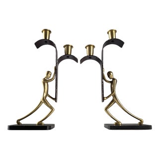 Sculptural Bronze Candelabras from Karl Hagenauer, 1940s, Set of 2 For Sale